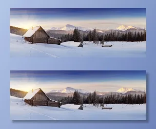 冬天美丽壮观的雪山全景