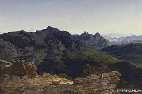 山脉山林唯美油画风景画