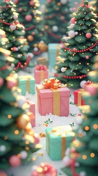 圣诞节礼物温馨圣诞树缤纷彩色节日雪花浪漫