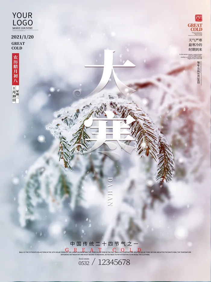 二十四24节气大寒中国传统节日冬季海报模设计素材psd模版下载