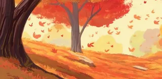 秋季树木黄了红了落叶森林金红色背景