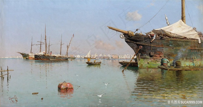 波多黎湖畔美景油画