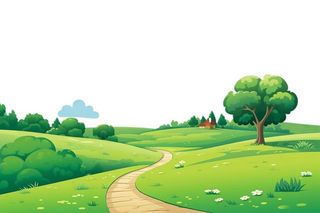 春夏大自然绿色草丛树山免抠