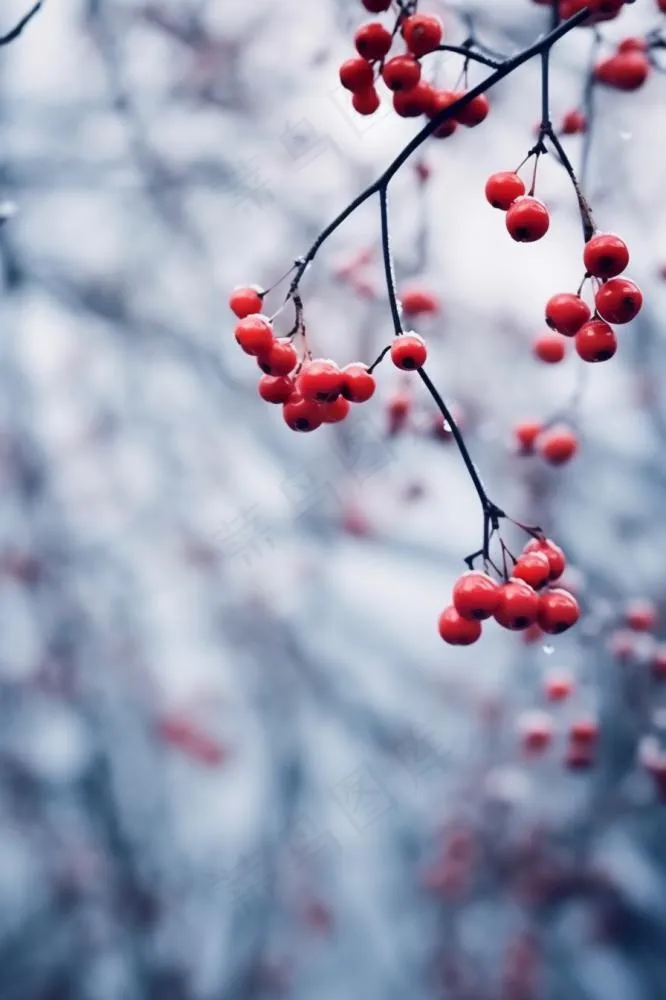 果实红色成霜冰冷背景(896x1344)