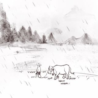 清明清明节水墨风格牧童放牛