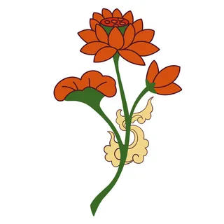 复古中国风国潮敦煌花纹花草插画手绘装饰小元素PSD素材