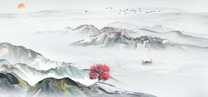 中国山水风艺术绘画PSD素材psd模版下载