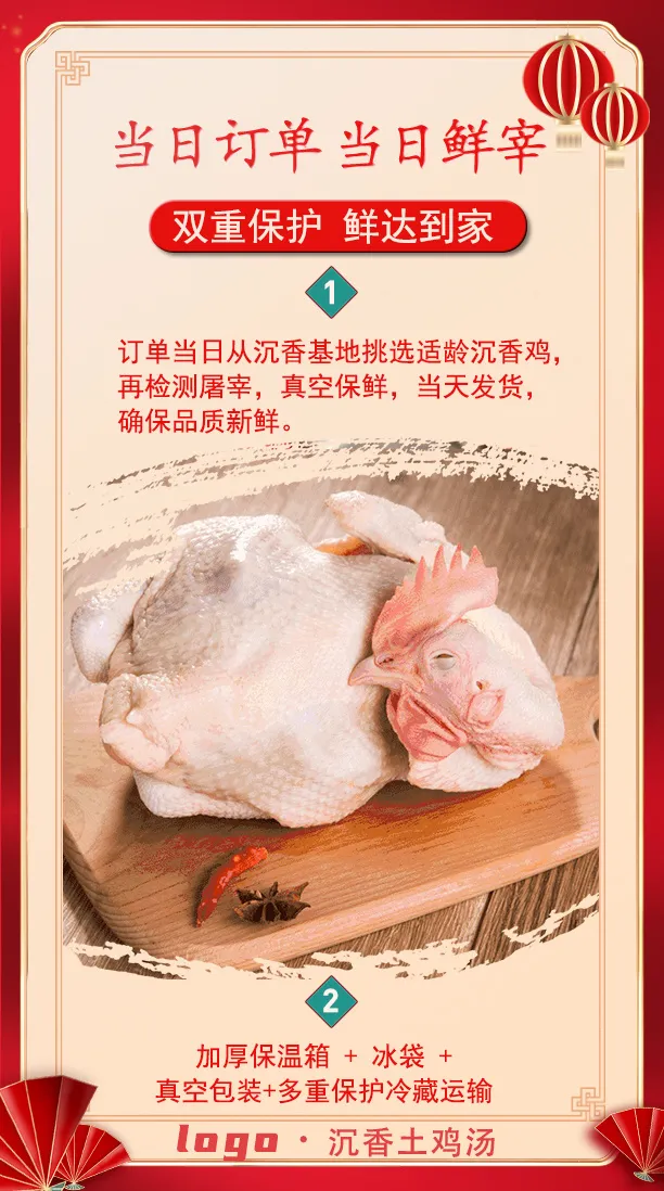 淡黄色中国风简约鸡海报5psd模版下载