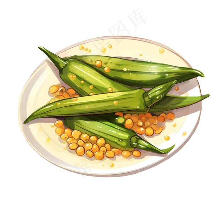 秋葵食物插画免抠(1024x1024)