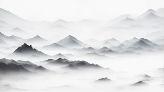 大气写意中国传统水墨画山水插画壁纸-昏晓