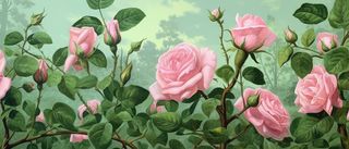 绿色枝叶中的粉红玫瑰以壮观的背景