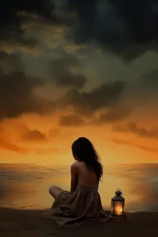 儿童沙滩故事落日背景