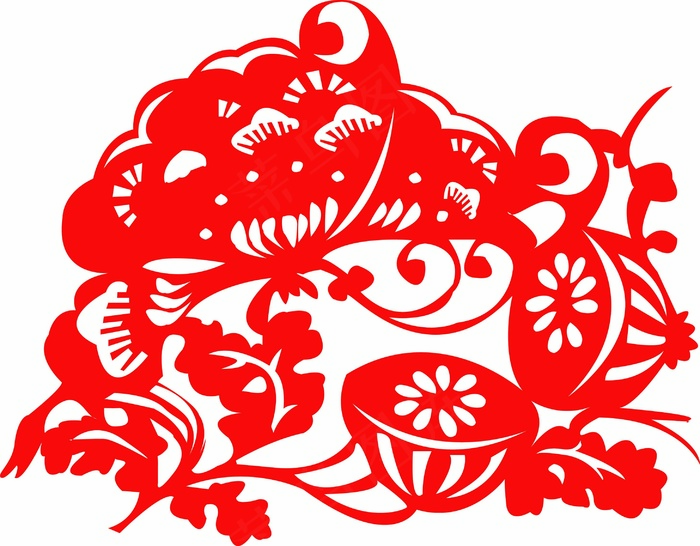荷花剪纸 剪纸风元素eps,ai矢量模版下载