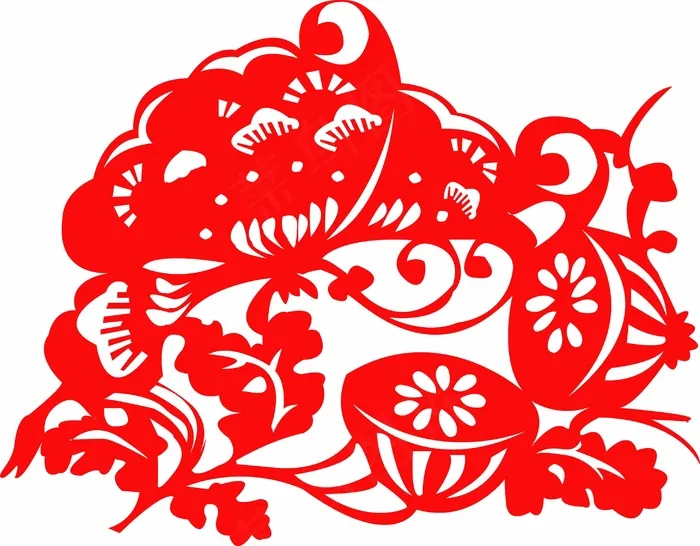 荷花剪纸 剪纸风元素eps,ai矢量模版下载