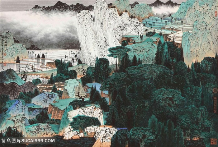薛亮水墨画唯美山脉高清装饰画