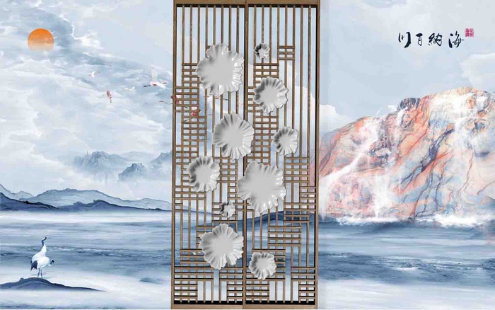 新中式山水背景墙