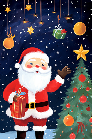 圣诞送礼物的圣诞老人节日卡通插画背景