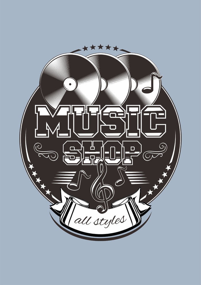 黑胶CD店音乐培训logo印花