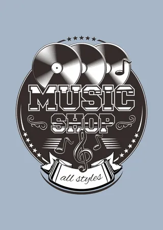 黑胶CD店音乐培训logo印花