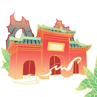 国潮风旅游建筑城市地标景区北京上海插图插画元素素材设计模板