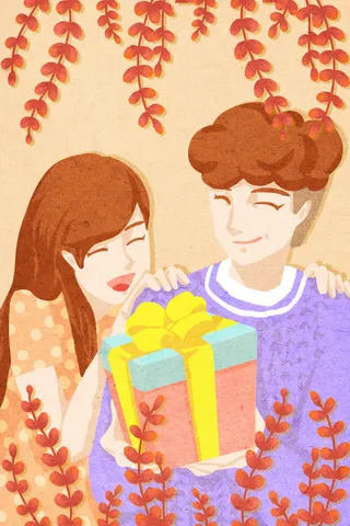 卡通温馨浪漫2月14七夕520情侣拥抱情人节主题插画海报PSD素材