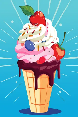 夏日冰淇淋糖果卡通插画蓝色背景