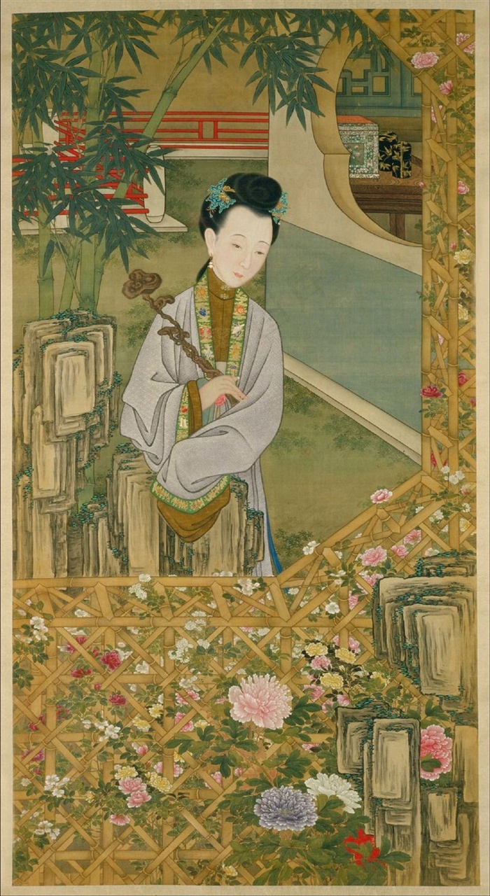 雍亲王题书堂深居图屏立持如意