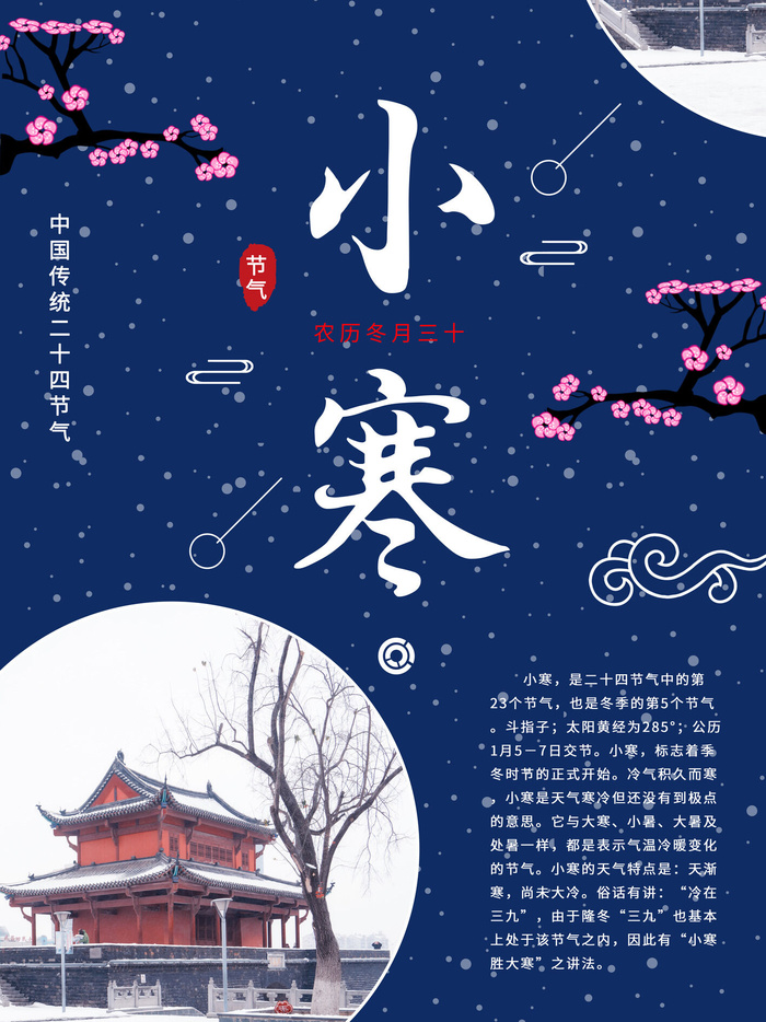 中国传统冬天小寒祝福24二十四节气节日宣传活动海报