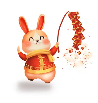 手绘2023兔年新年卡通兔子形象IP插画元素PSD设计素材png图案