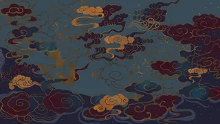 国潮中国风复古敦煌岩彩山水祥云插画烫金肌理背景PSD设计素材