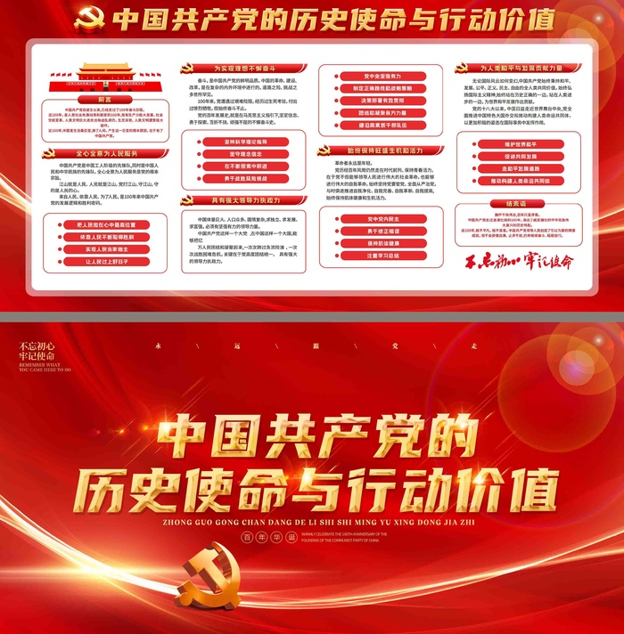 中国共产党的历史使命与行动价值党建展板