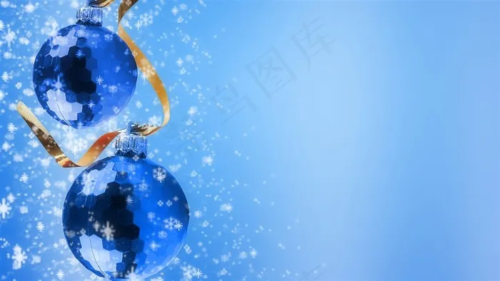 唯美简洁蓝色背景圣诞球雪花高清图片