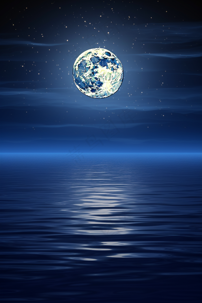 中秋月圆之夜海面倒映摄影图(2688x4032)