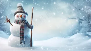 下雪天雪地的雪人雪景摄影图