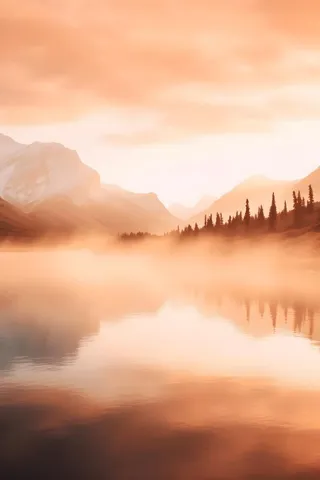 落日雪山云层河面背景