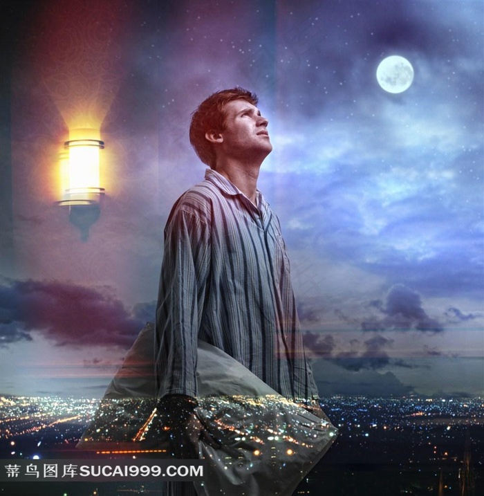 城市夜景下的男人