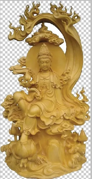雕塑观音木材素材psd模版下载