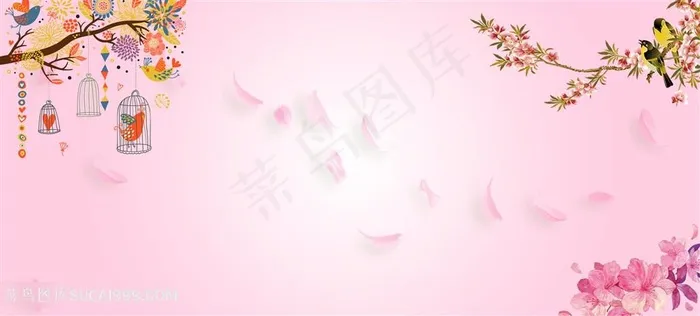 手绘印花粉色服装电商海报背景