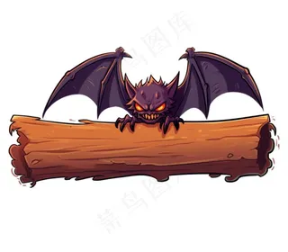 万圣节标题框蝙蝠木板插画免抠