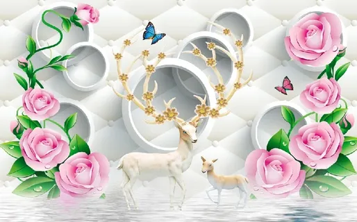雕塑玫瑰麋鹿背景墙 雕塑玫瑰麋鹿背景墙