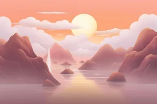 红色简约月光山脉背景