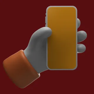 橙色左手手持苹果手机插画展示样机