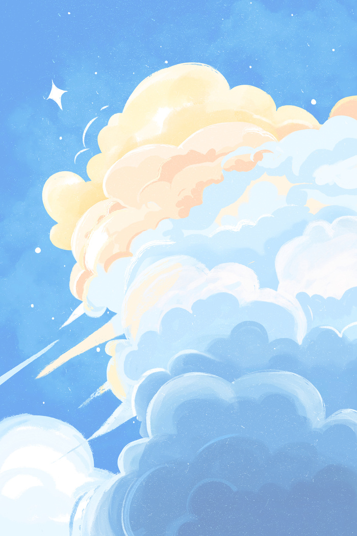 蓝色小清新团天空云层插画