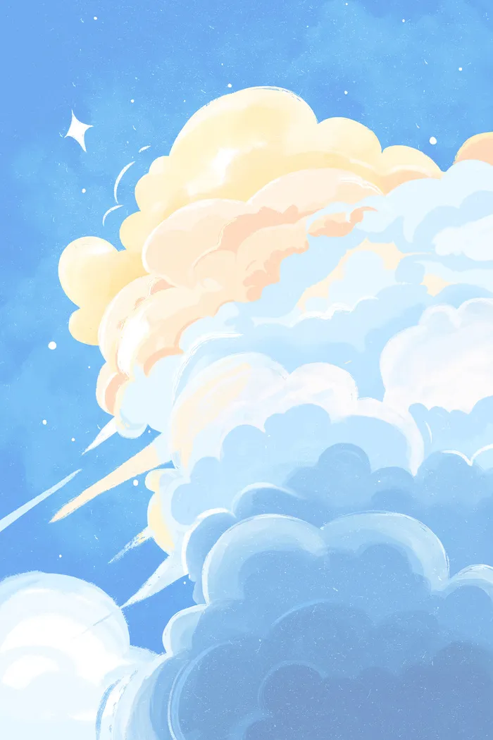 蓝色小清新团天空云层插画