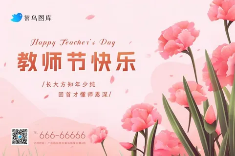 教师节清新康乃馨鲜花粉色节日banner