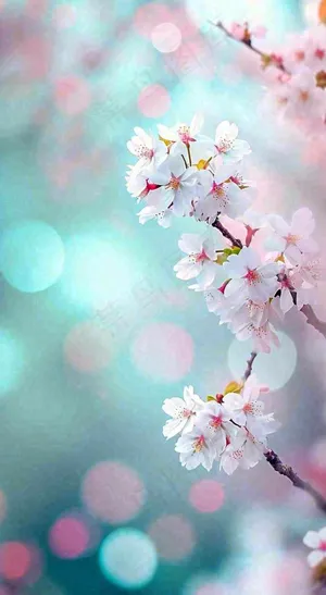 绚丽白色樱花花朵，春分惊蛰立春摄影图