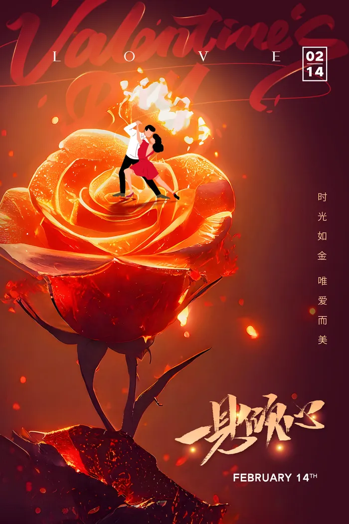 情人节玫瑰烈火创意海报psd模版下载