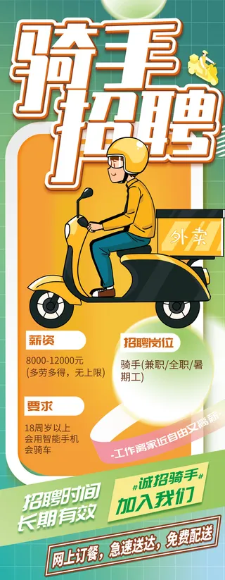 骑手招聘加入我们外卖员海报易拉宝