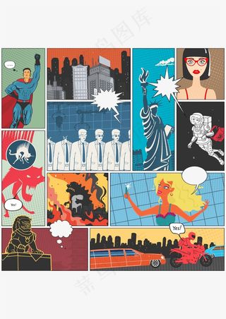 故事连环画 超人自由女神像 机车恐龙