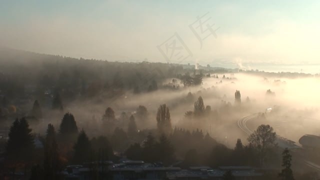 城市景观, 有雾的, 多雾路段, 早晨, 城市的, 城市